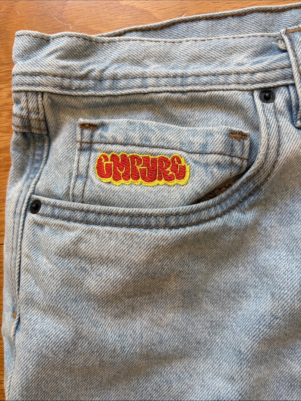 Empyre Light Blue Denim Jean Shorts with Embroidered Coin Pocket - Picture 3 of 4